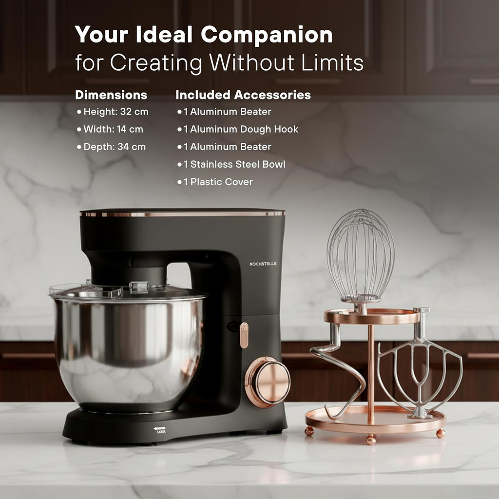 Black Electric Stand Mixer 6.8 Quart Qt, 660W, 6-Speed Adjustable, Stainless Steel Planetary, Portable, Compact & Elegant Kitchen Mixer for Baking & Cooking