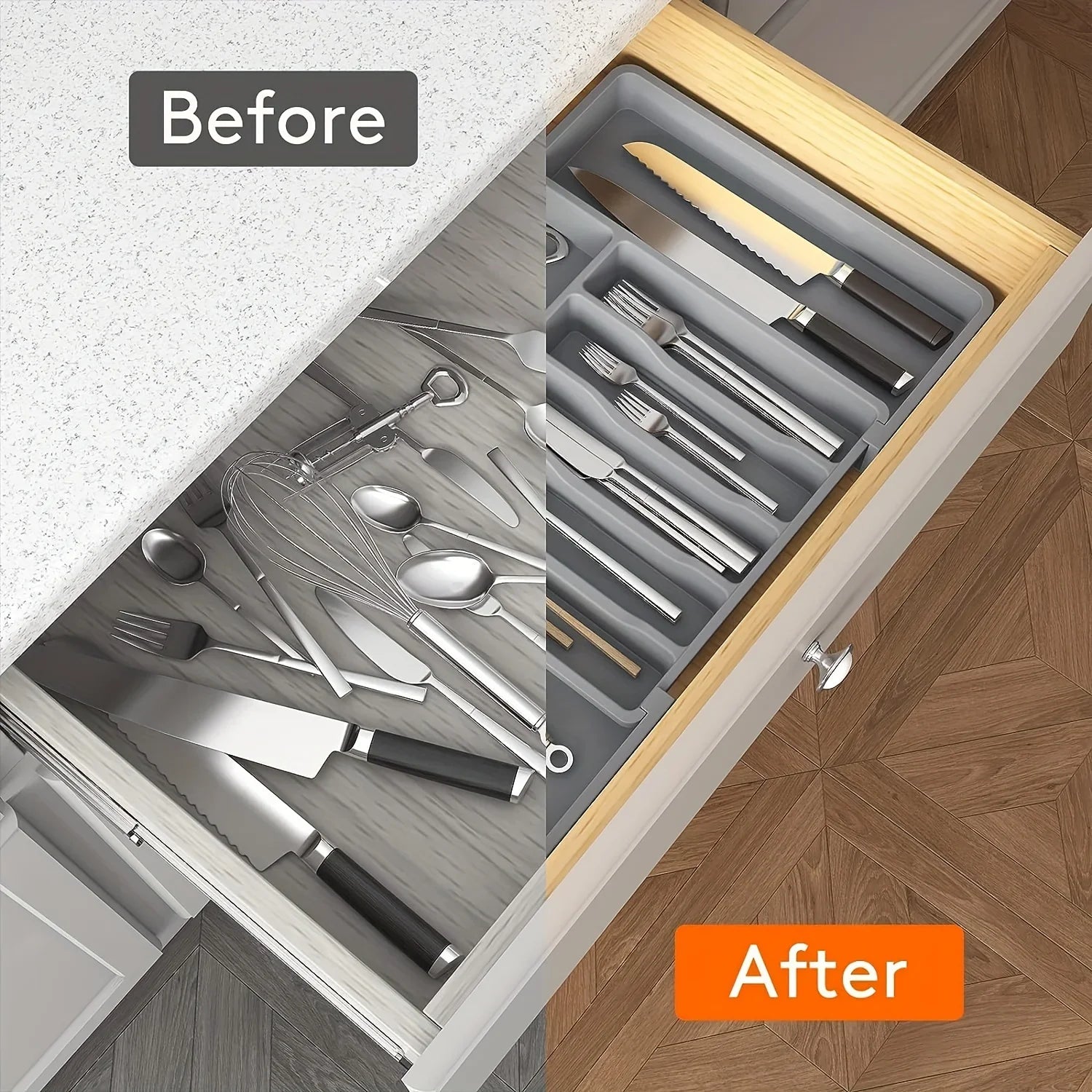 1Pc Expandable Kitchen Drawer Organizer - Adjustable Retractable Cutlery Storage Box with Dividers for Utensils,Drawer Organizer