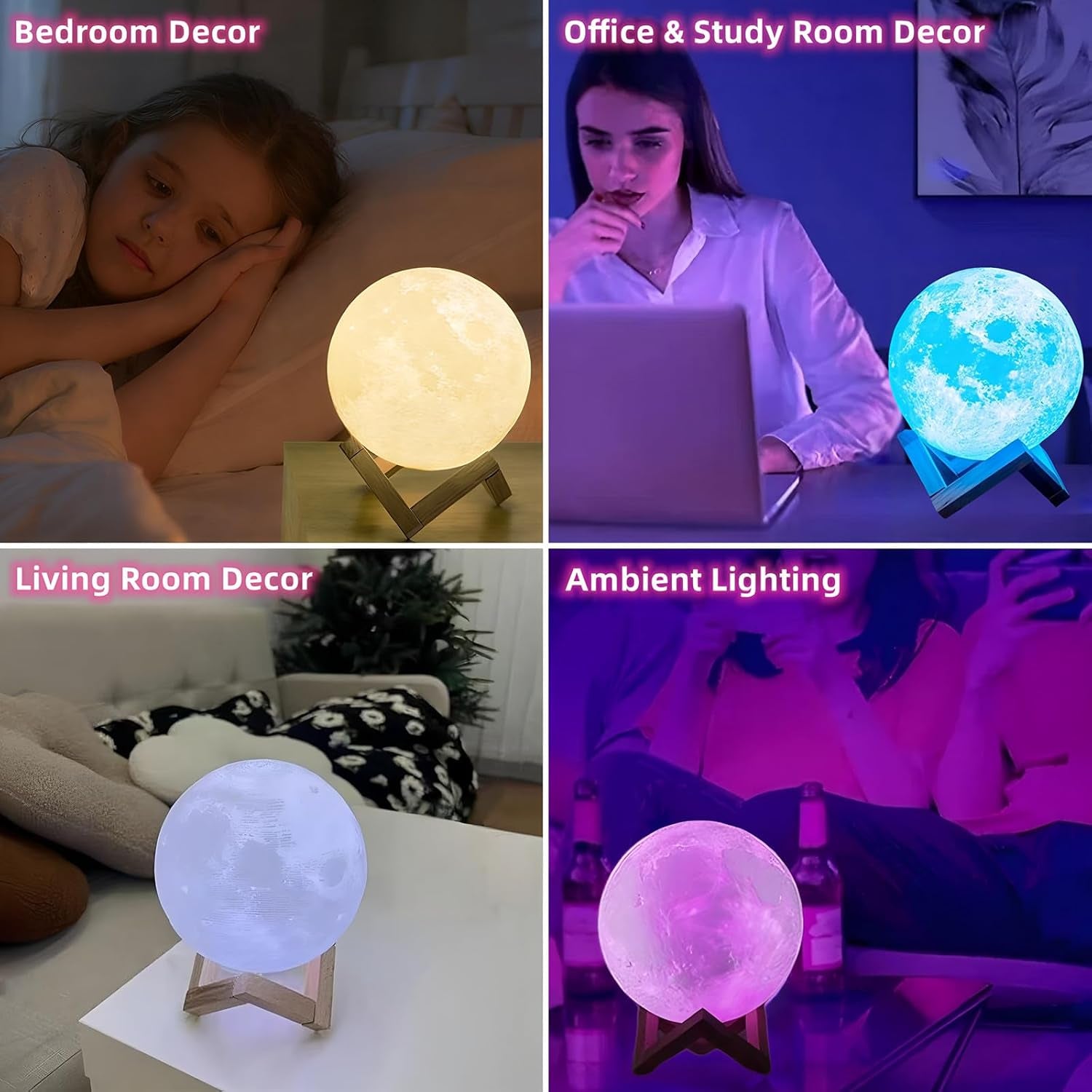 Moon Lamp-3D Moon Night Light for Kids Bedroom,Rechargeable 16 Colors Globe Nightlight,Remote/Touch/Flap Control Ambient Lighting Girls Boys Birthday Gifts for Home Living Room Decor(4.8 Inch)