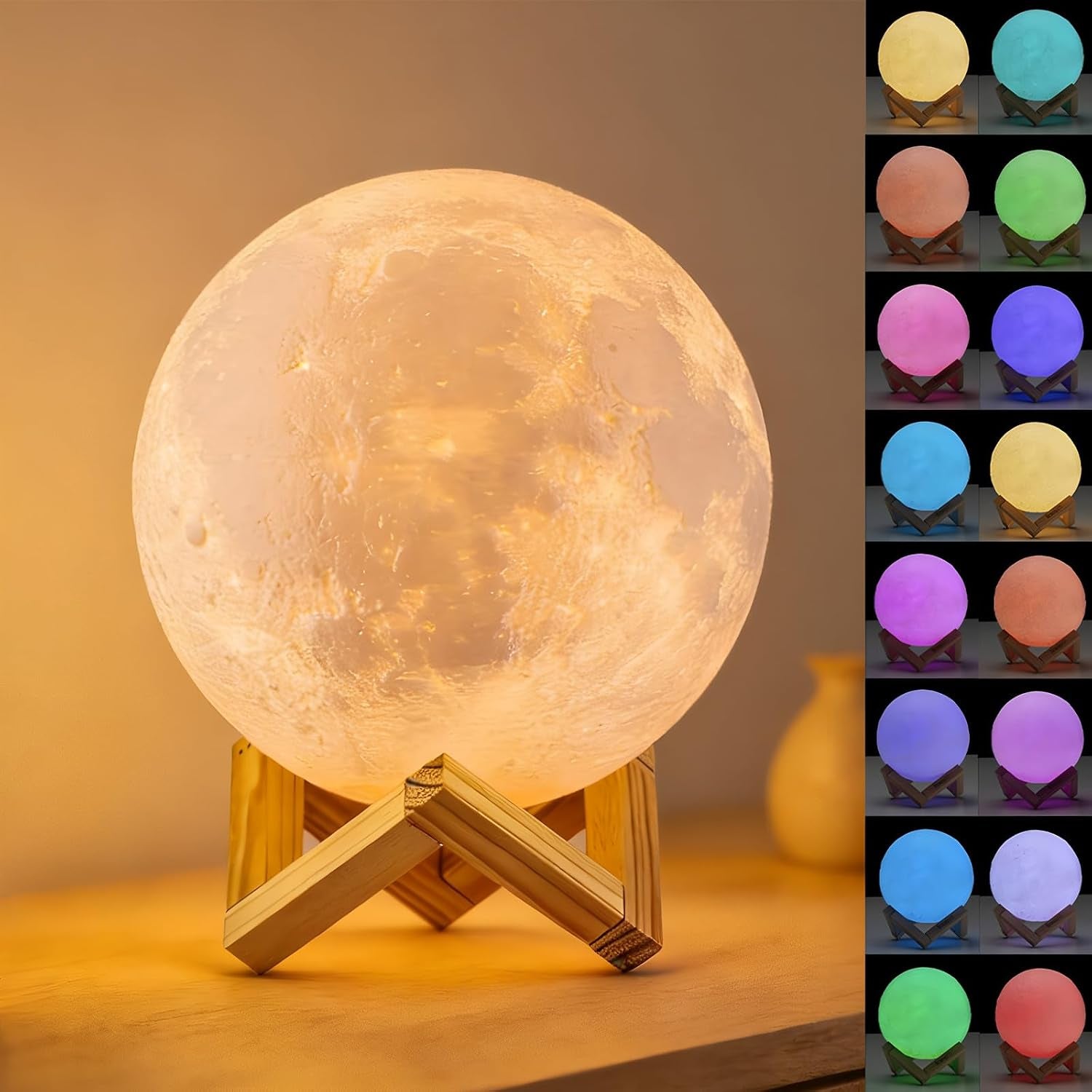 Moon Lamp-3D Moon Night Light for Kids Bedroom,Rechargeable 16 Colors Globe Nightlight,Remote/Touch/Flap Control Ambient Lighting Girls Boys Birthday Gifts for Home Living Room Decor(4.8 Inch)