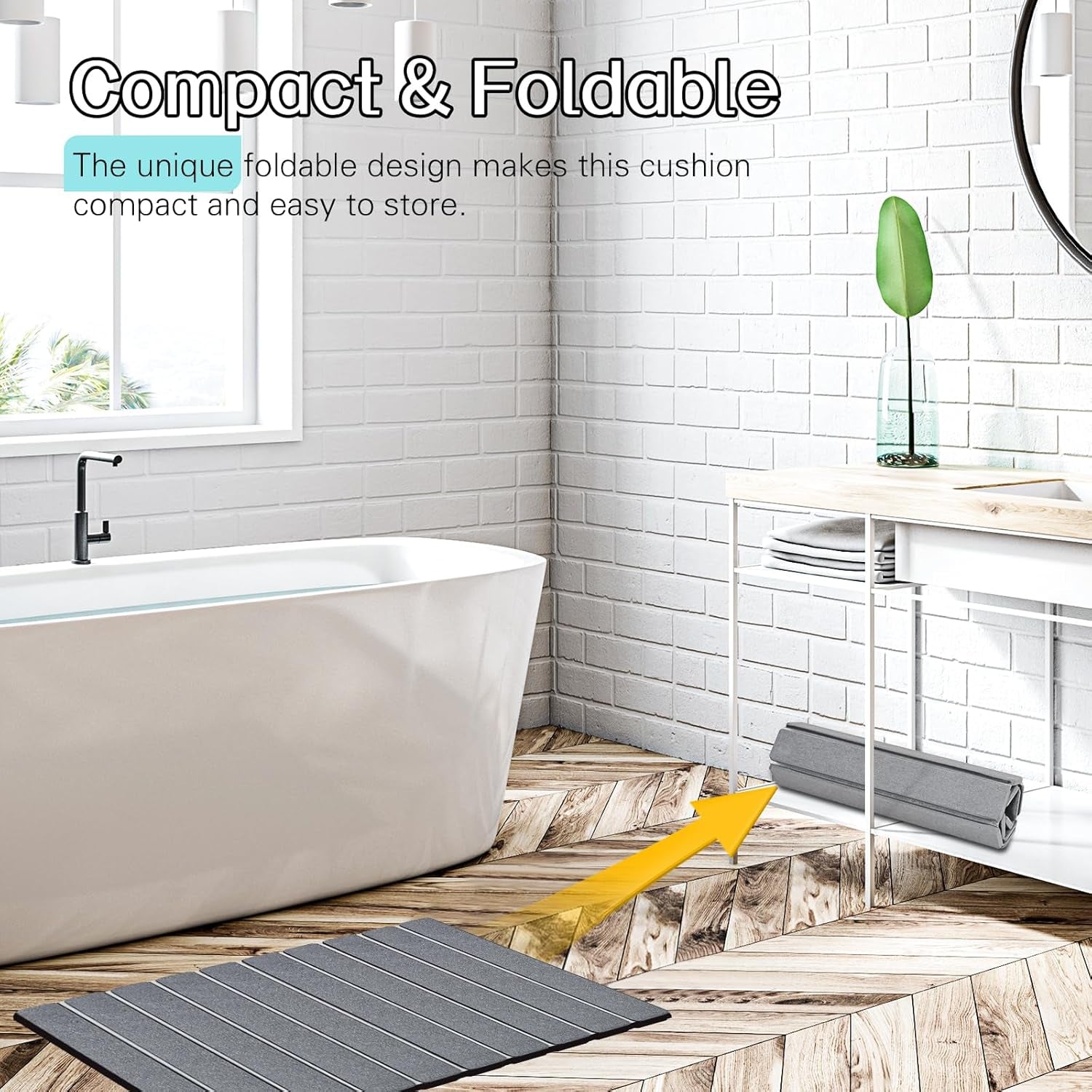 Foldable Stone Bath Mats for Bathroom Super Absorbent Diatomaceous Earth Bath Mat Quick Dry Bath Rug Drying Mats with Non Slip Shower Rug Tub Shower Mat