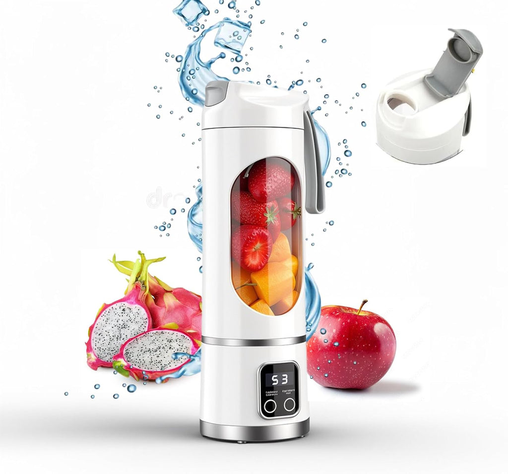 Portable Blender/Juicer, 12-Blade Cordless Smoothie Maker, 15.2Oz with Ice Crush Power, USB-C Rechargeable, Leakproof, Bpa-Free, Self-Cleaning for Shakes, Protein, Juices, Frozen Fruit (White, 3.7V)
