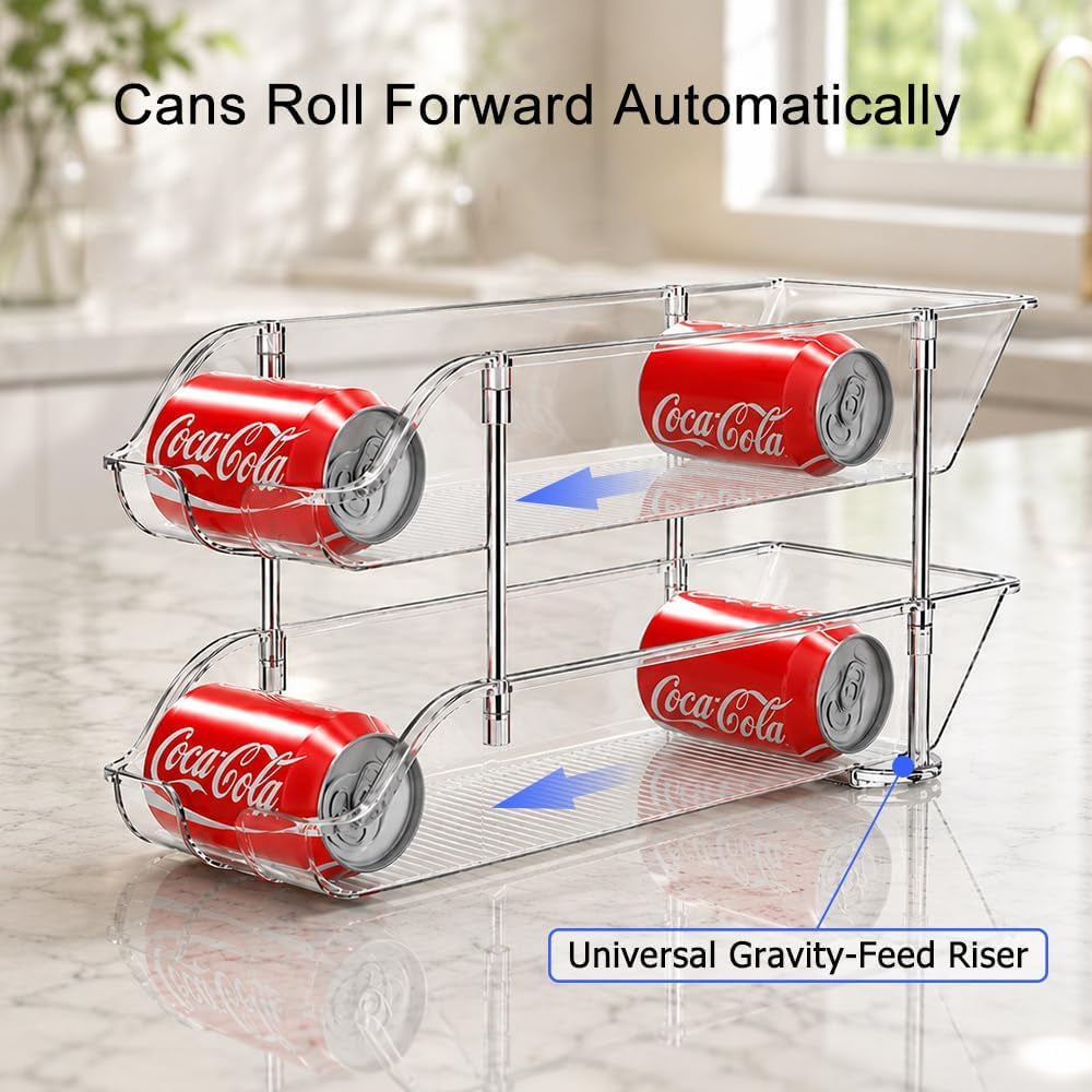 Stackable Soda Can Organizer for Pantry or Fridge, Holds 24 Cans | 1-Pack Space-Saving Drink Organizer for Fridge, Clear Pop Can & Food Can Dispenser/Holder/Storage/Container for Refrigerator