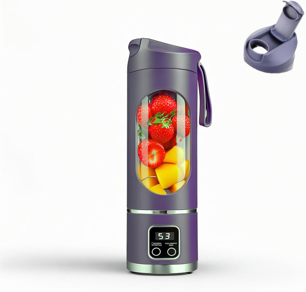 Portable Blender/Juicer, 12-Blade Cordless Smoothie Maker, 15.2Oz with Ice Crush Power, USB-C Rechargeable, Leakproof, Bpa-Free, Self-Cleaning for Shakes, Protein, Juices, Frozen Fruit (Purple, 3.7V)