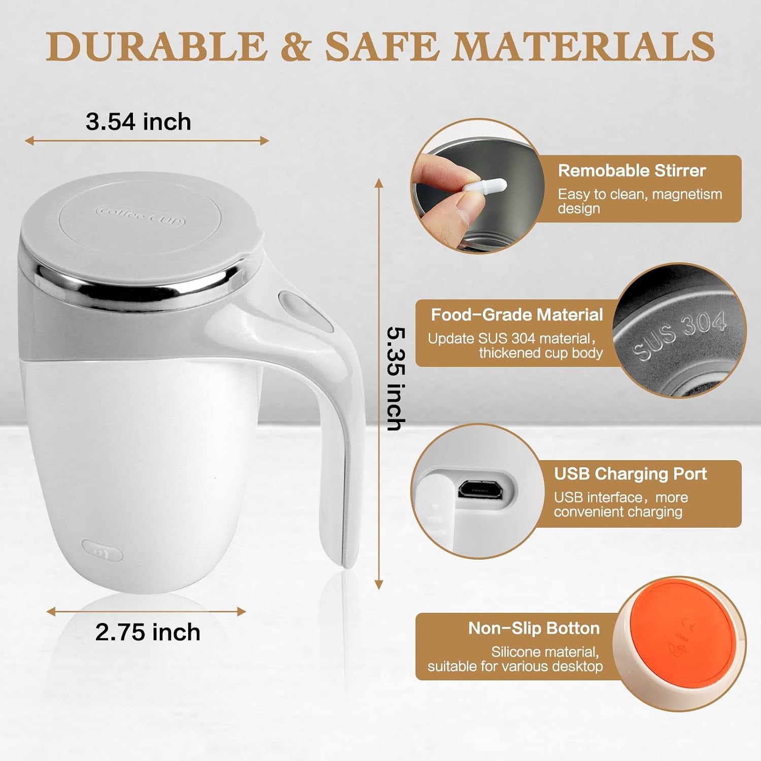 Self Stirring Mug,Rechargeable Automatic Magnetic Self Stirring Coffee Mug,Rotating Home Office Travel Mixing Cup,To Stir Coffee, Chocolate, Milk, Protein,Cocoa Etc, Great for Office, School, Gym…