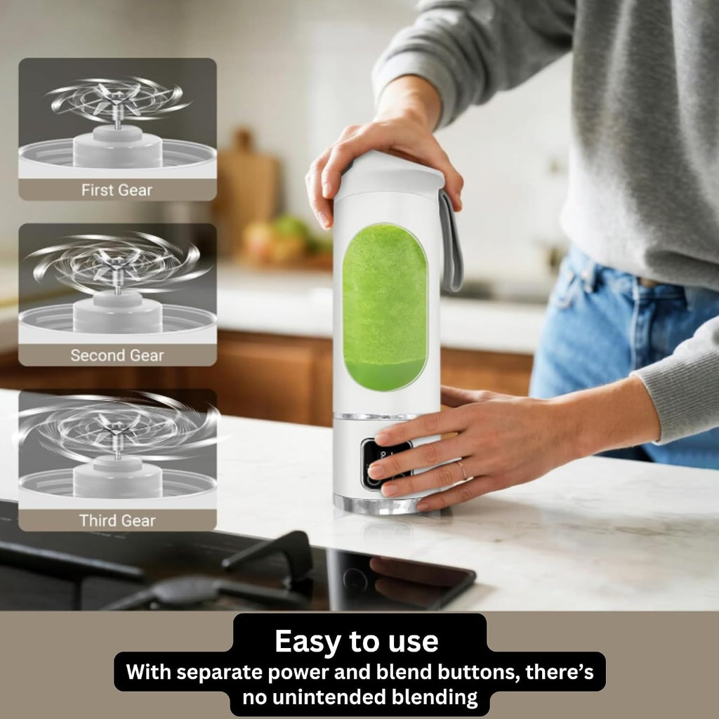 Portable Blender/Juicer, 12-Blade Cordless Smoothie Maker, 15.2Oz with Ice Crush Power, USB-C Rechargeable, Leakproof, Bpa-Free, Self-Cleaning for Shakes, Protein, Juices, Frozen Fruit (White, 3.7V)