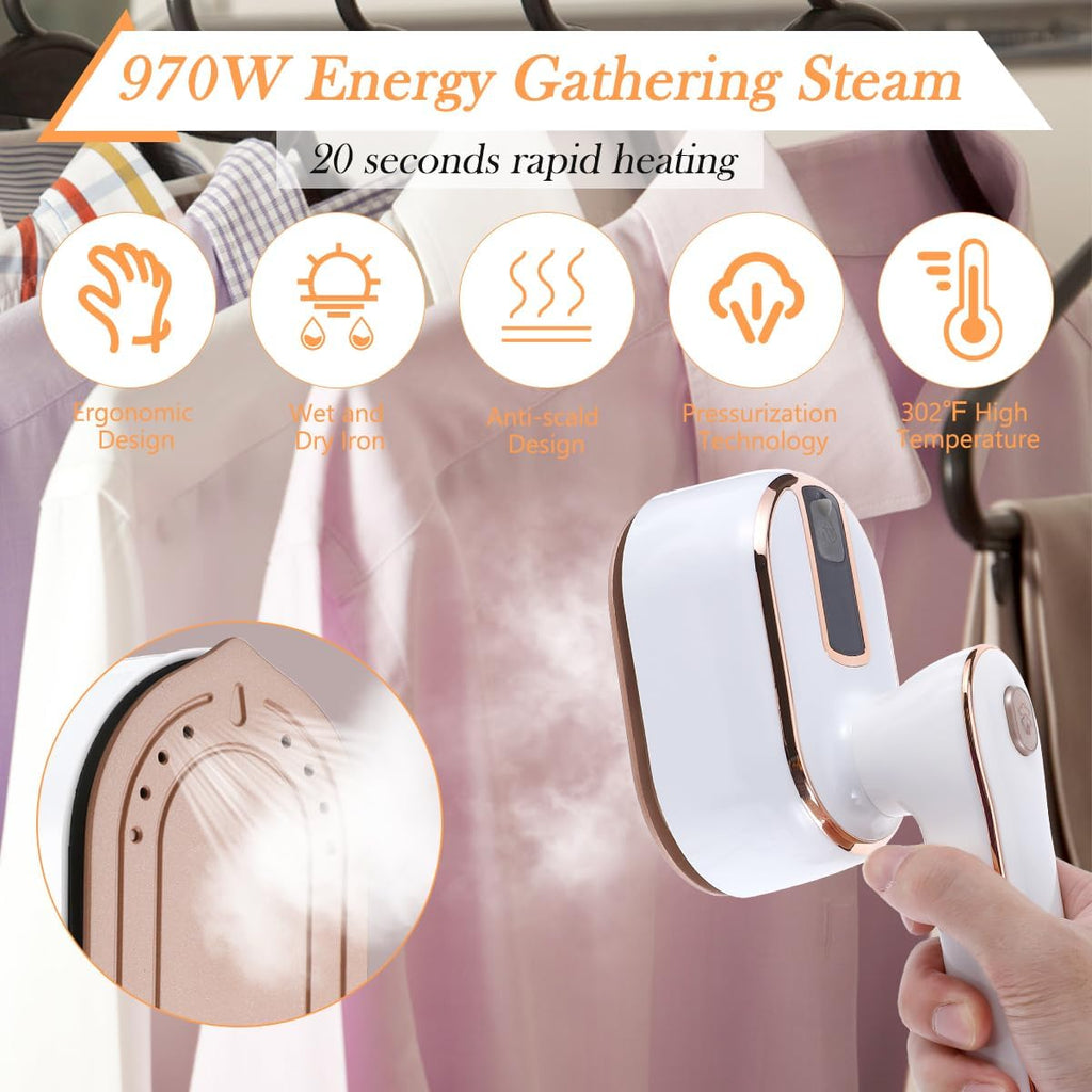 Mini Steam Iron for Clothes, Travel Steamer Clothes,180 Rotating Portable Iron,Micro Steam Iron Mini Handheld Support Dry and Wet Ironing Home College, White