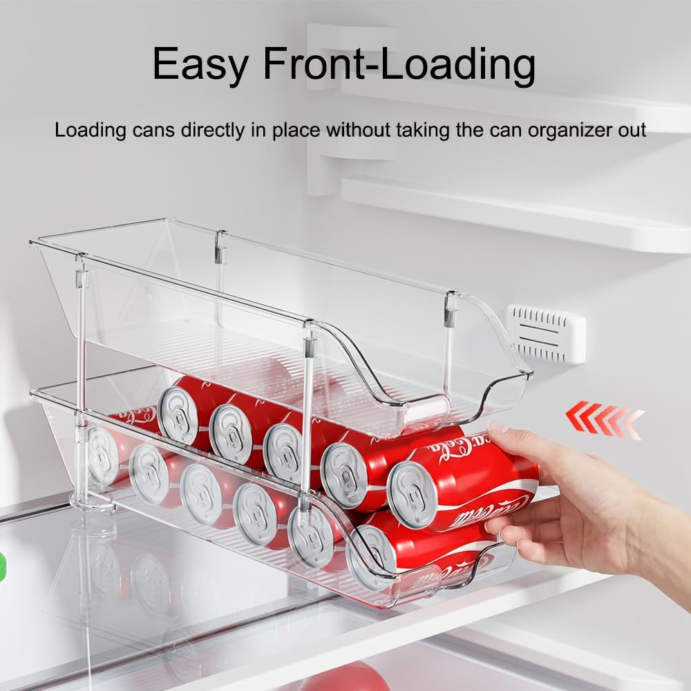 Stackable Soda Can Organizer for Pantry or Fridge, Holds 24 Cans | 1-Pack Space-Saving Drink Organizer for Fridge, Clear Pop Can & Food Can Dispenser/Holder/Storage/Container for Refrigerator