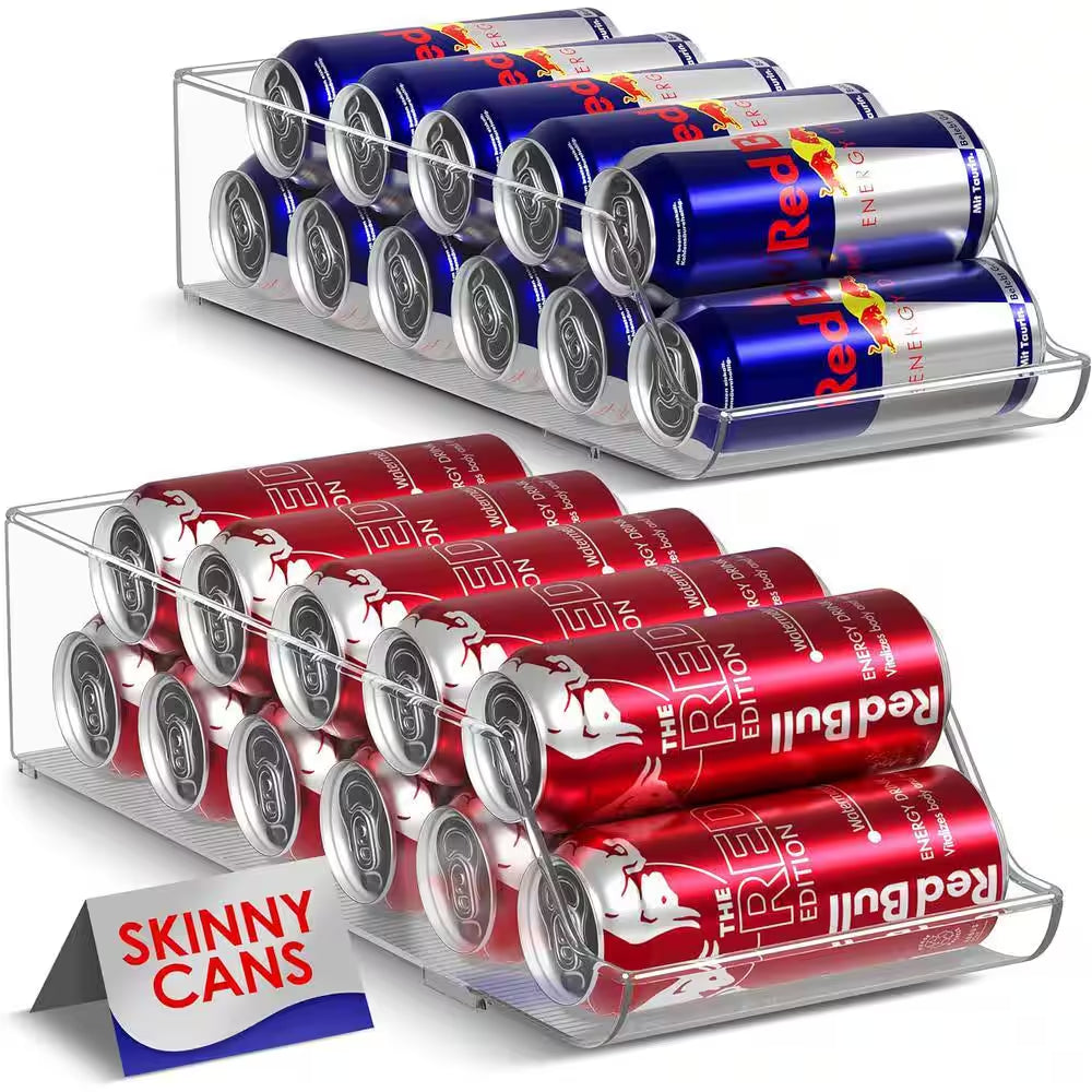 2 Pack Clear Skinny Soda Can Organizer and Dispenser, Holds 12 Cans Each