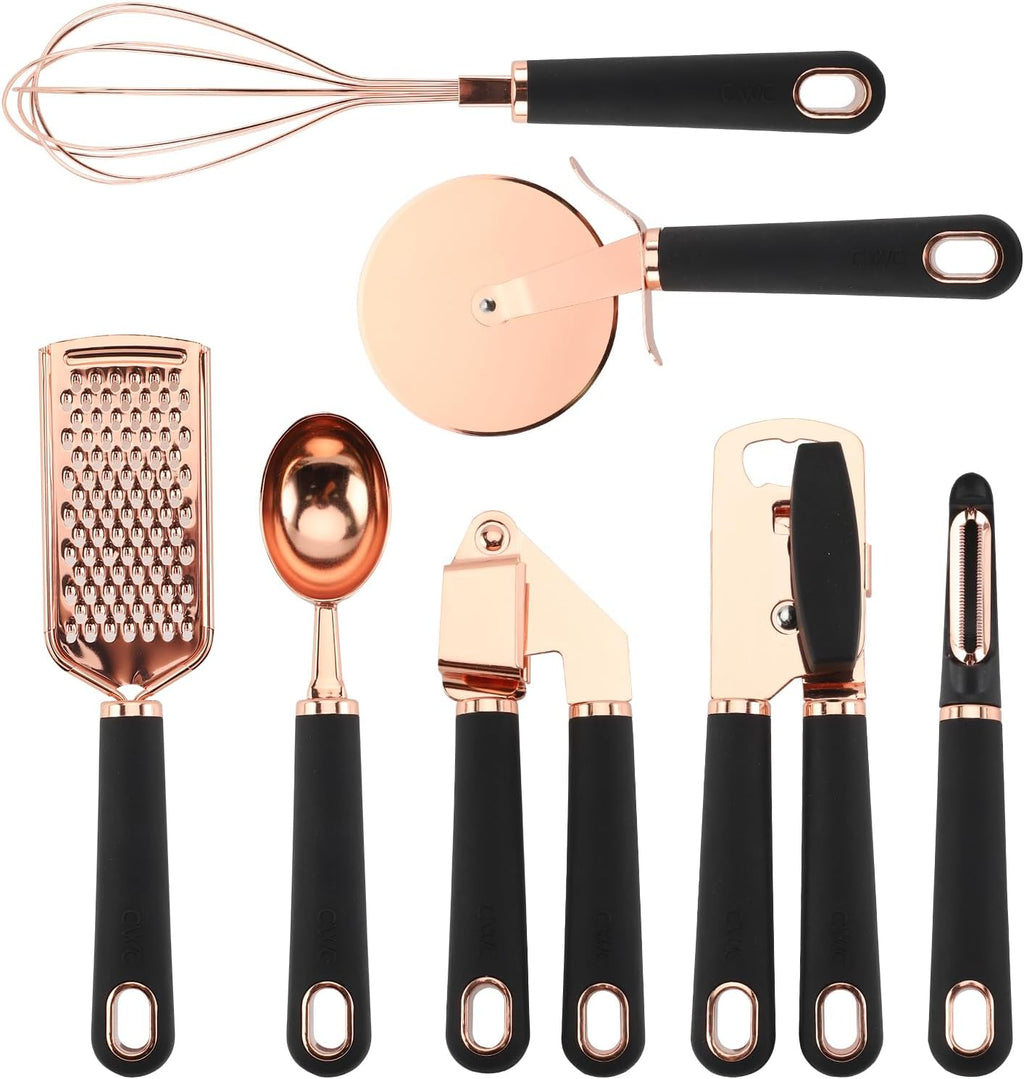 Kitchen Gadget Set Copper Plated Stainless Steel Utensils with Soft Touch Handles, Copper Grey, 7 Pieces
