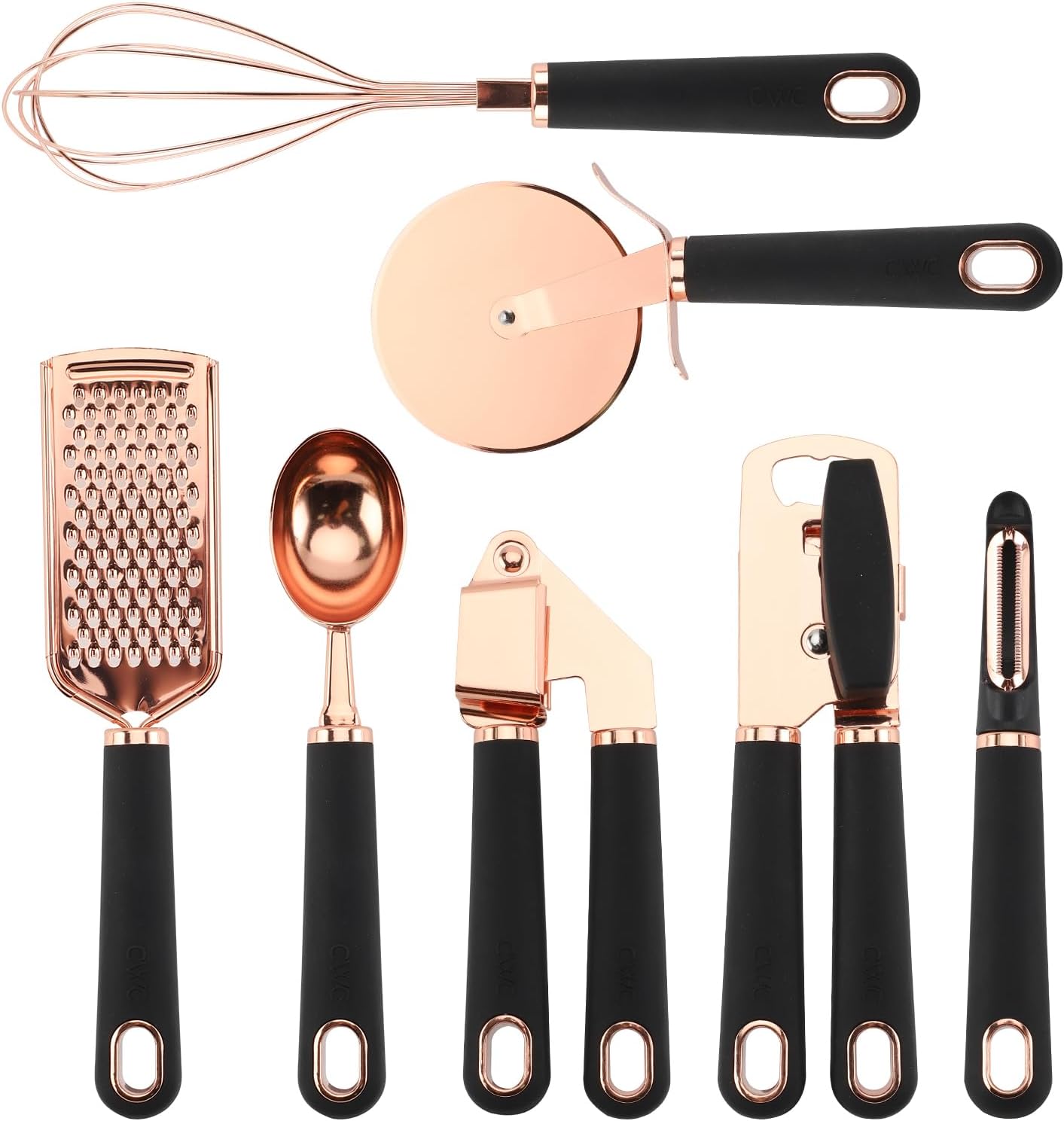 Kitchen Gadget Set Copper Plated Stainless Steel Utensils with Soft Touch Handles, Copper Grey, 7 Pieces