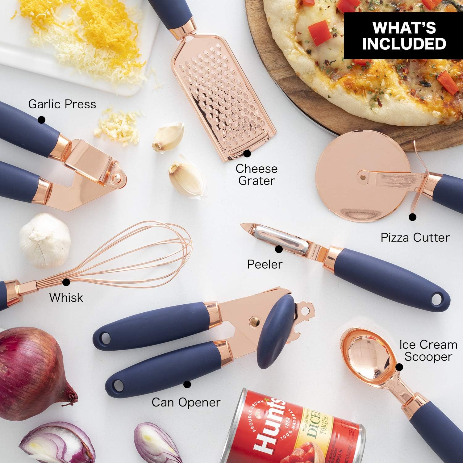 Kitchen Gadget Set Copper Plated Stainless Steel Utensils with Soft Touch Handles, Copper Grey, 7 Pieces