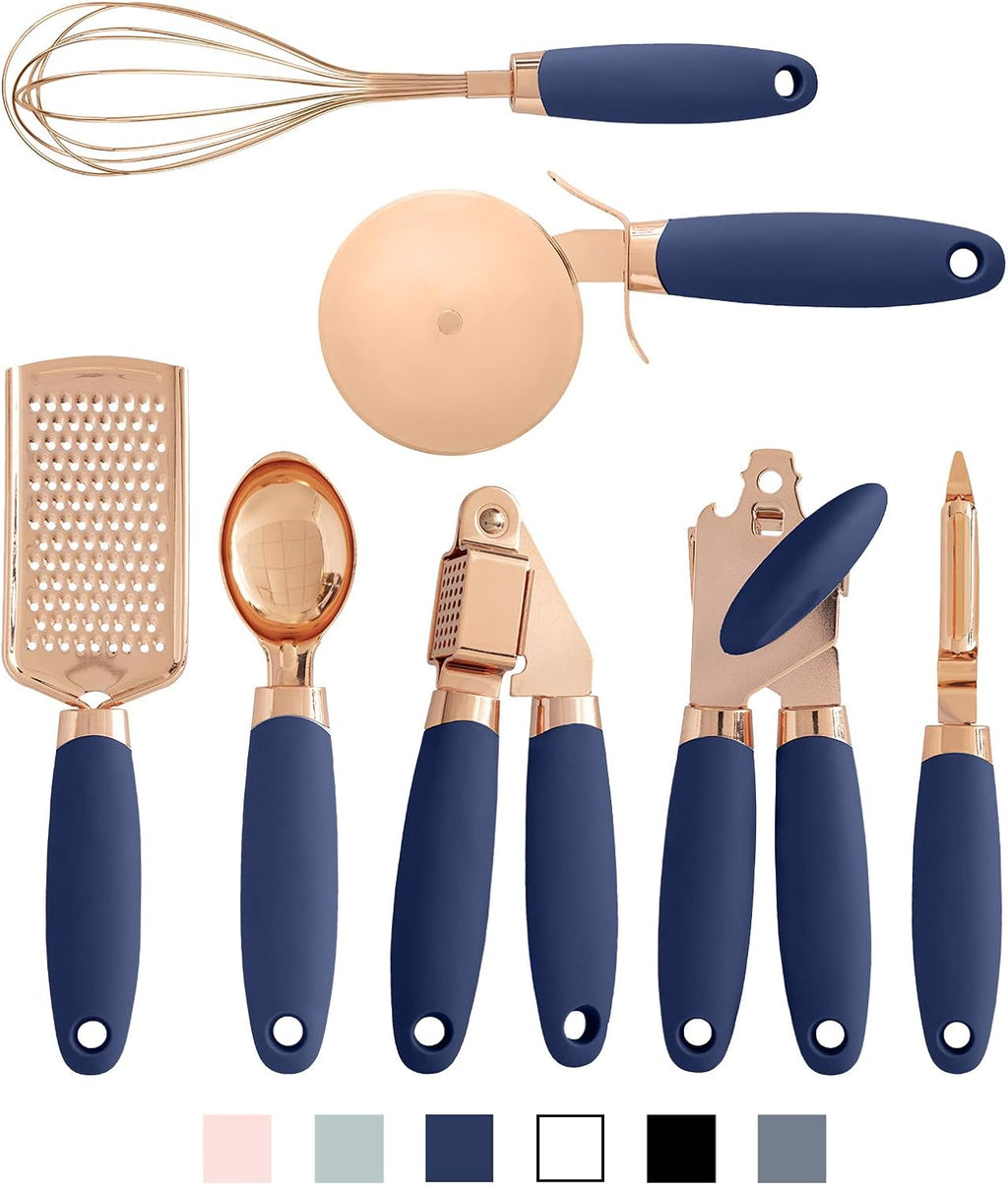 Kitchen Gadget Set Copper Plated Stainless Steel Utensils with Soft Touch Handles, Copper Grey, 7 Pieces