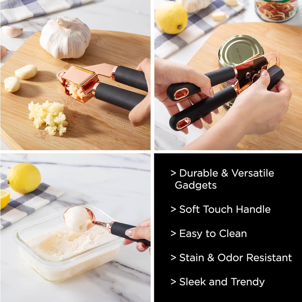 Kitchen Gadget Set Copper Plated Stainless Steel Utensils with Soft Touch Handles, Copper Grey, 7 Pieces