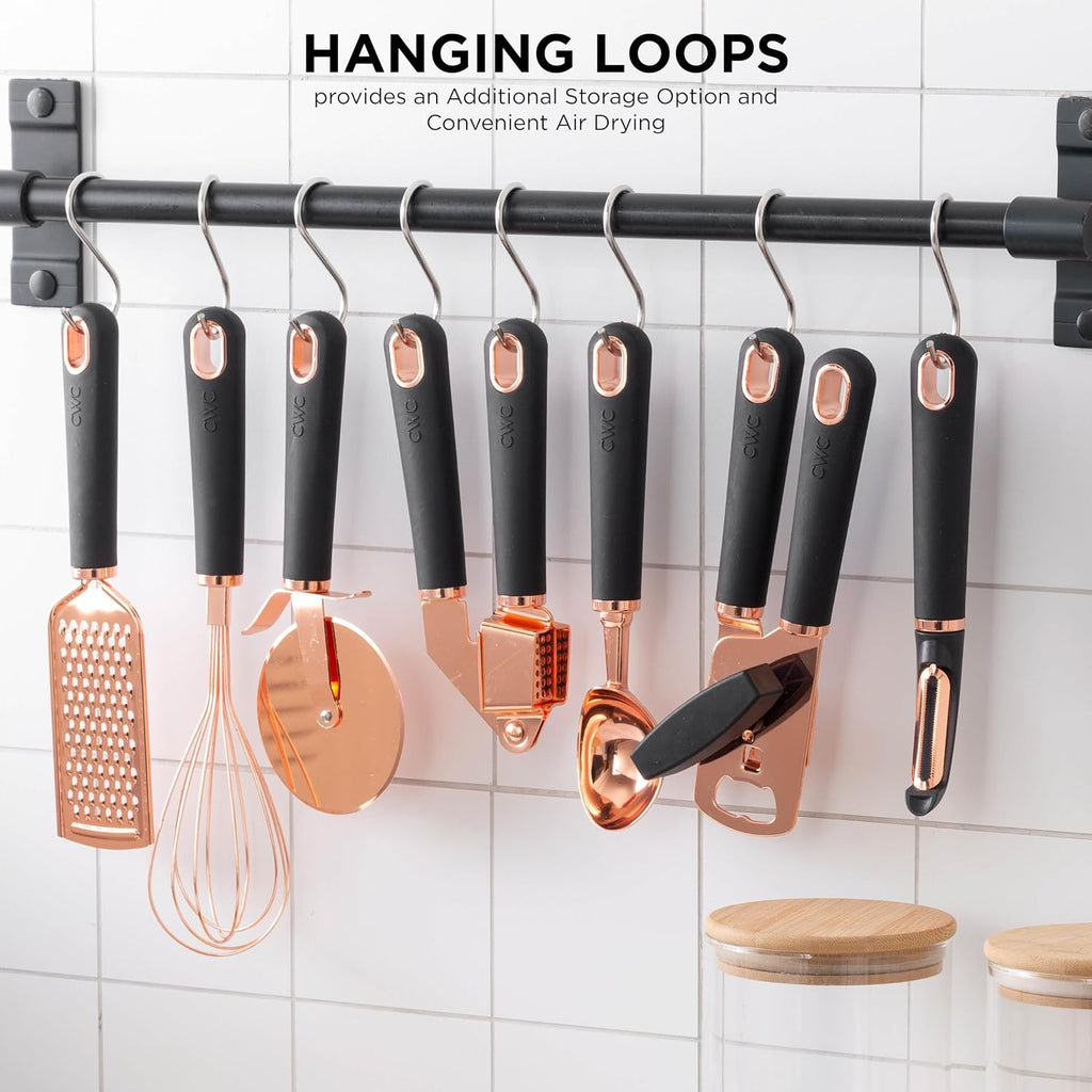 Kitchen Gadget Set Copper Plated Stainless Steel Utensils with Soft Touch Handles, Copper Grey, 7 Pieces
