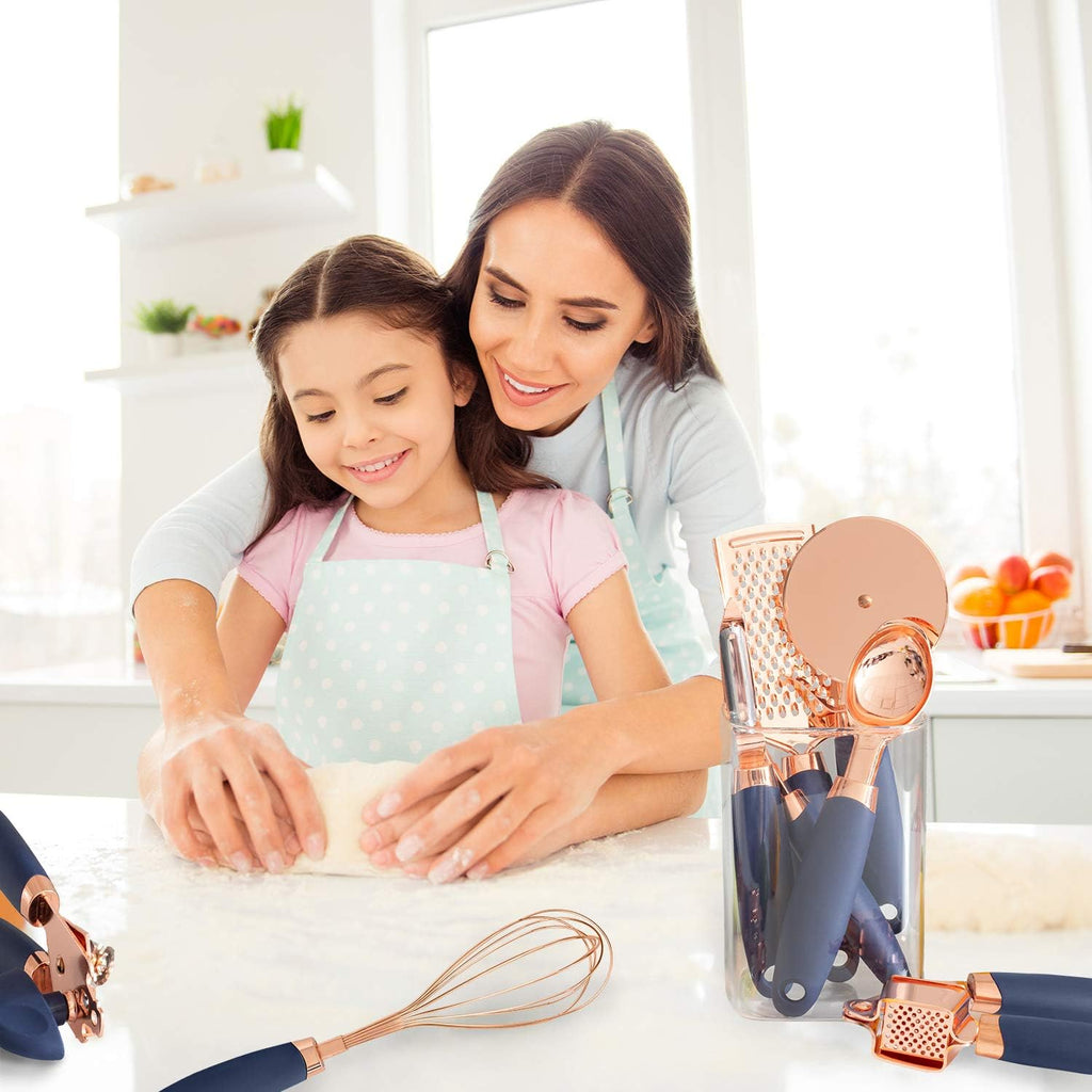 Kitchen Gadget Set Copper Plated Stainless Steel Utensils with Soft Touch Handles, Copper Grey, 7 Pieces