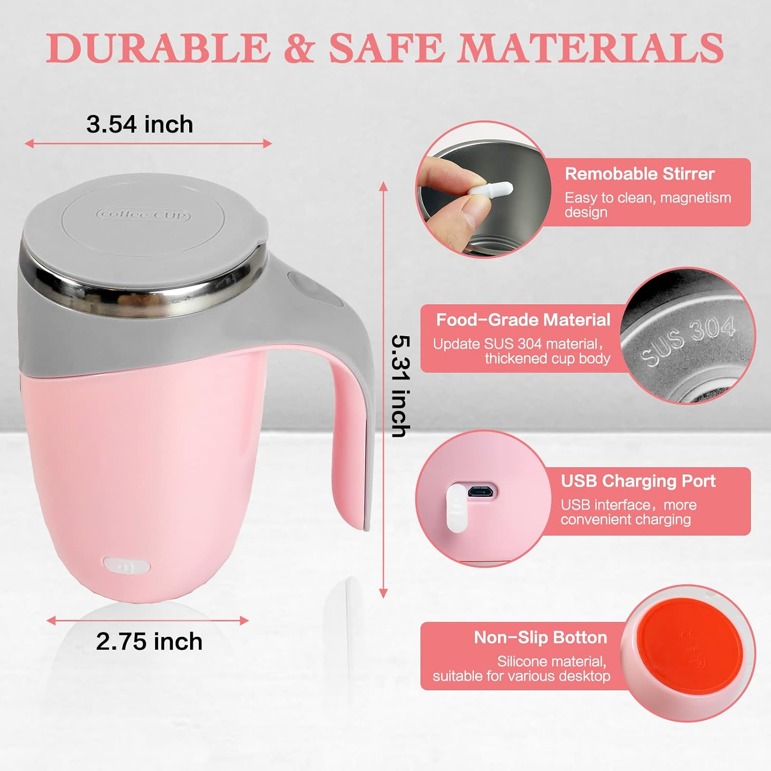 Self Stirring Mug,Rechargeable Automatic Magnetic Self Stirring Coffee Mug,Rotating Home Office Travel Mixing Cup,To Stir Coffee, Chocolate, Milk, Protein,Cocoa Etc, Great for Office, School, Gym…