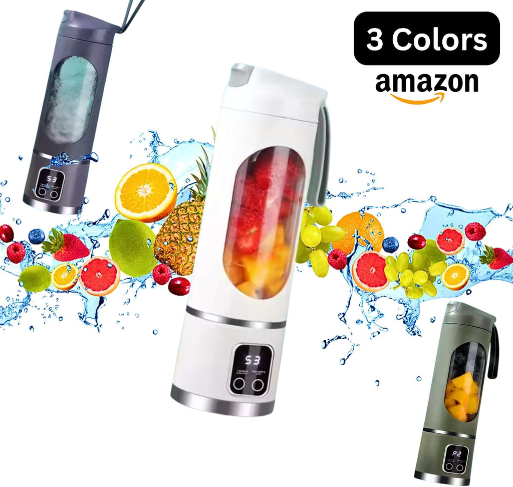 Portable Blender/Juicer, 12-Blade Cordless Smoothie Maker, 15.2Oz with Ice Crush Power, USB-C Rechargeable, Leakproof, Bpa-Free, Self-Cleaning for Shakes, Protein, Juices, Frozen Fruit (White, 3.7V)