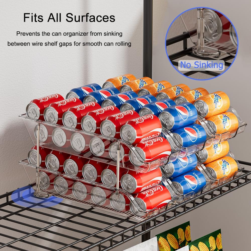 Stackable Soda Can Organizer for Pantry or Fridge, Holds 24 Cans | 1-Pack Space-Saving Drink Organizer for Fridge, Clear Pop Can & Food Can Dispenser/Holder/Storage/Container for Refrigerator