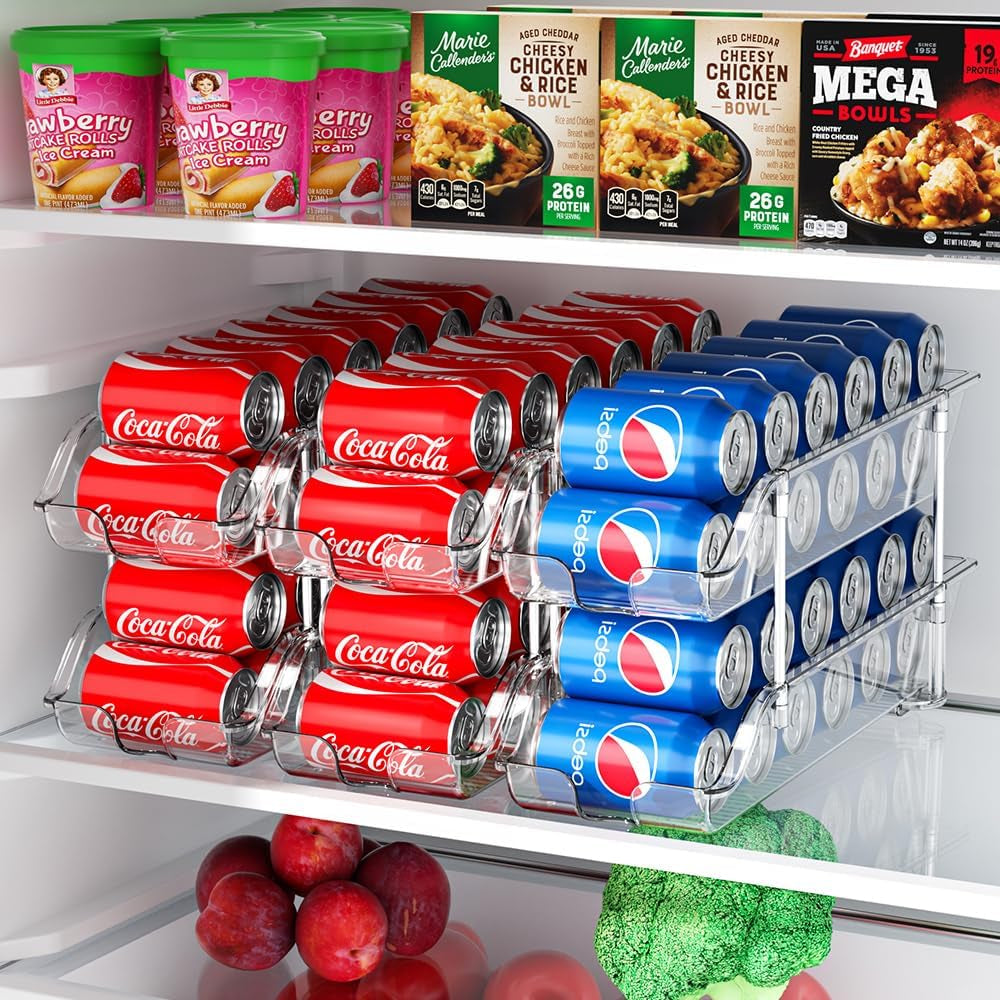 Stackable Soda Can Organizer for Pantry or Fridge, Holds 24 Cans | 1-Pack Space-Saving Drink Organizer for Fridge, Clear Pop Can & Food Can Dispenser/Holder/Storage/Container for Refrigerator