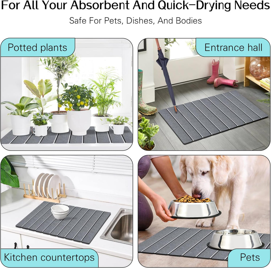 Foldable Stone Bath Mats for Bathroom Super Absorbent Diatomaceous Earth Bath Mat Quick Dry Bath Rug Drying Mats with Non Slip Shower Rug Tub Shower Mat
