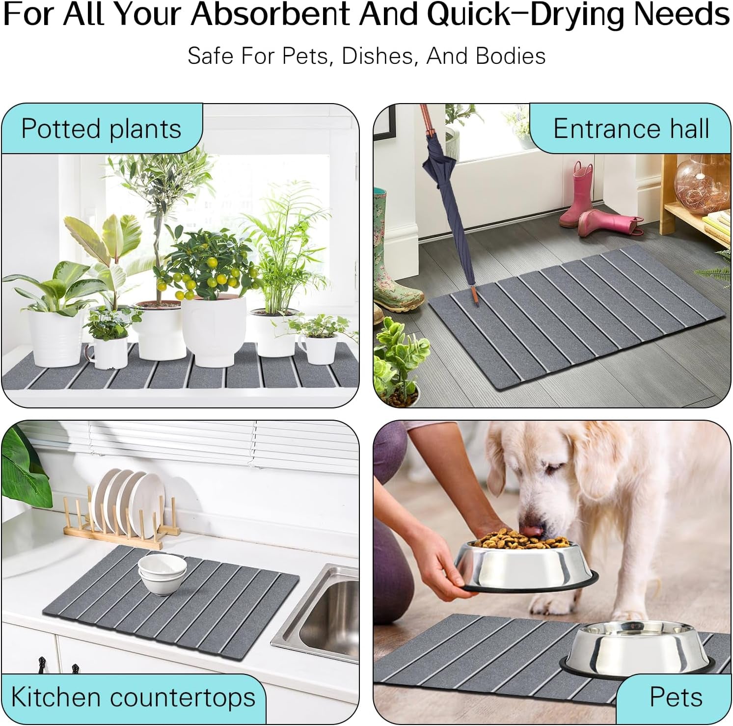 Foldable Stone Bath Mats for Bathroom Super Absorbent Diatomaceous Earth Bath Mat Quick Dry Bath Rug Drying Mats with Non Slip Shower Rug Tub Shower Mat