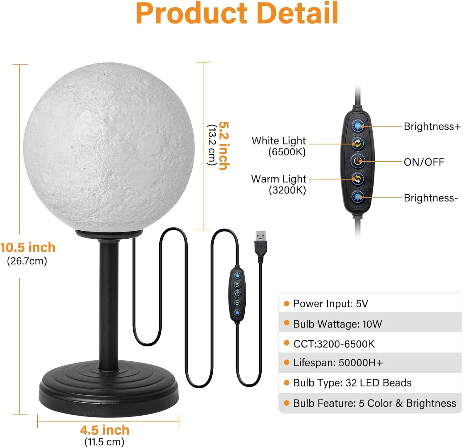 Moon Lamp LED Night Light - Dimmable Bedside Lamps Small Modern Bedroom Lamp LED Desk Light with 25 Lighting Modes 3D Printed Realistic Moon Surface - Perfect for Girls Boys Kids Birthday