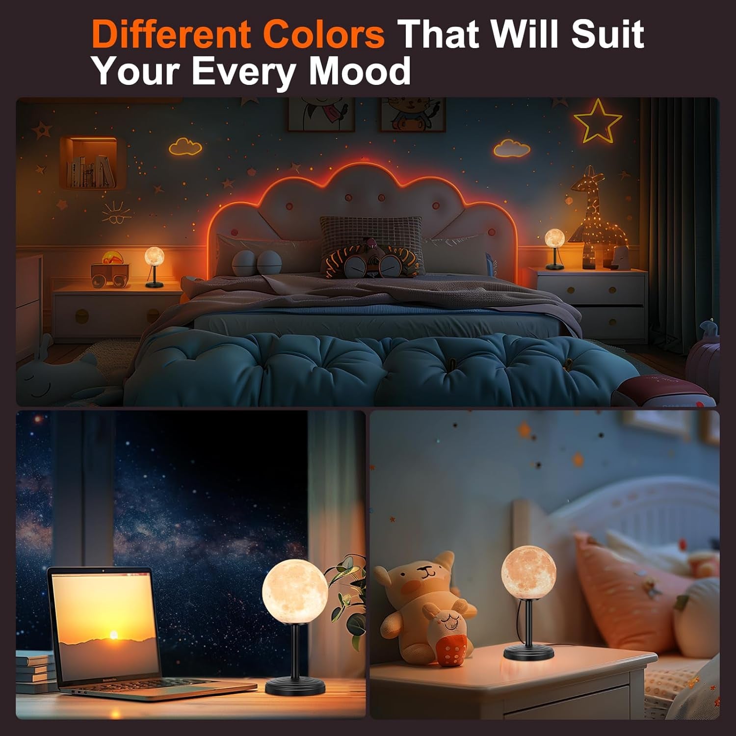 Moon Lamp LED Night Light - Dimmable Bedside Lamps Small Modern Bedroom Lamp LED Desk Light with 25 Lighting Modes 3D Printed Realistic Moon Surface - Perfect for Girls Boys Kids Birthday