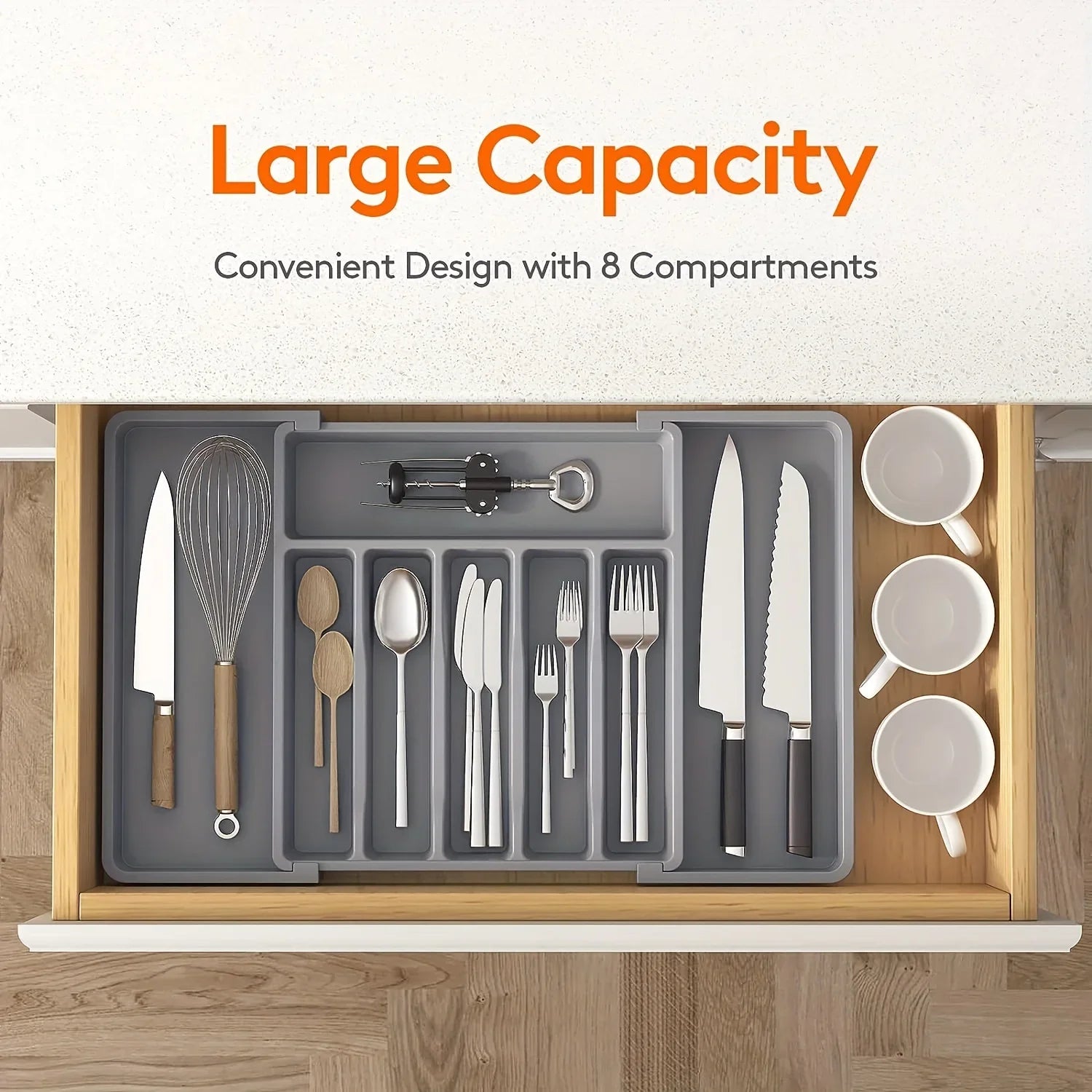 1Pc Expandable Kitchen Drawer Organizer - Adjustable Retractable Cutlery Storage Box with Dividers for Utensils,Drawer Organizer