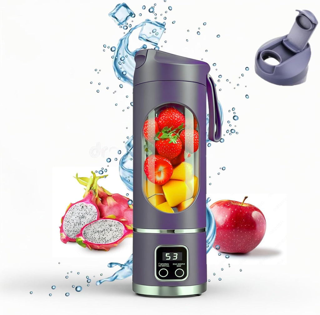 Portable Blender, 12-Blade Cordless Smoothie Maker, 15.2Oz with Ice Crush Power, USB-C Rechargeable, Leakproof, Bpa-Free, Self-Cleaning for Shakes, Protein, Juices, Frozen Fruit (Purple, 7.4V)
