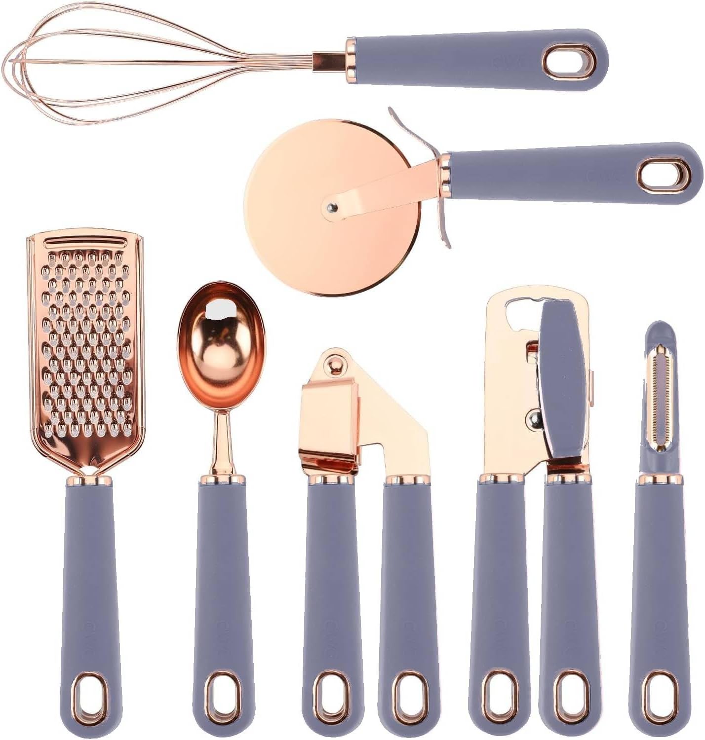 Kitchen Gadget Set Copper Plated Stainless Steel Utensils with Soft Touch Handles, Copper Grey, 7 Pieces