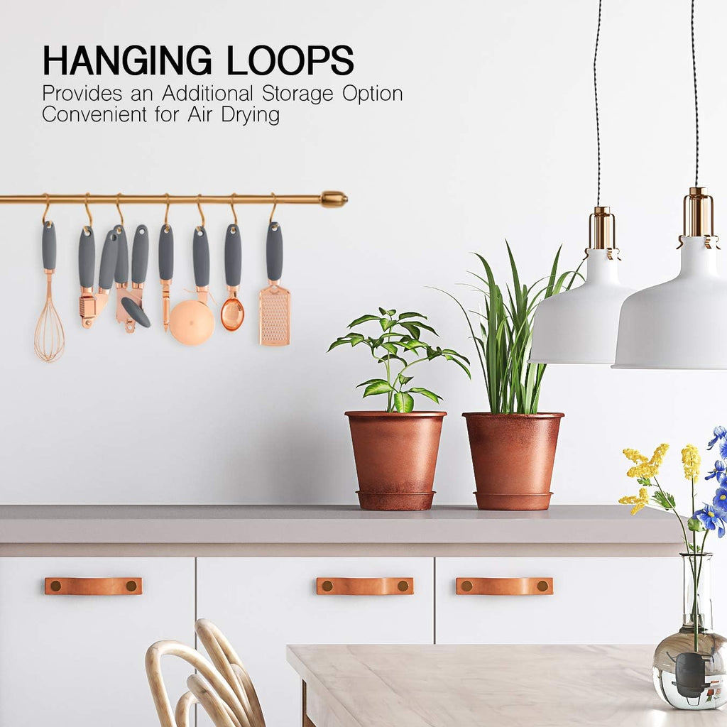 Kitchen Gadget Set Copper Plated Stainless Steel Utensils with Soft Touch Handles, Copper Grey, 7 Pieces