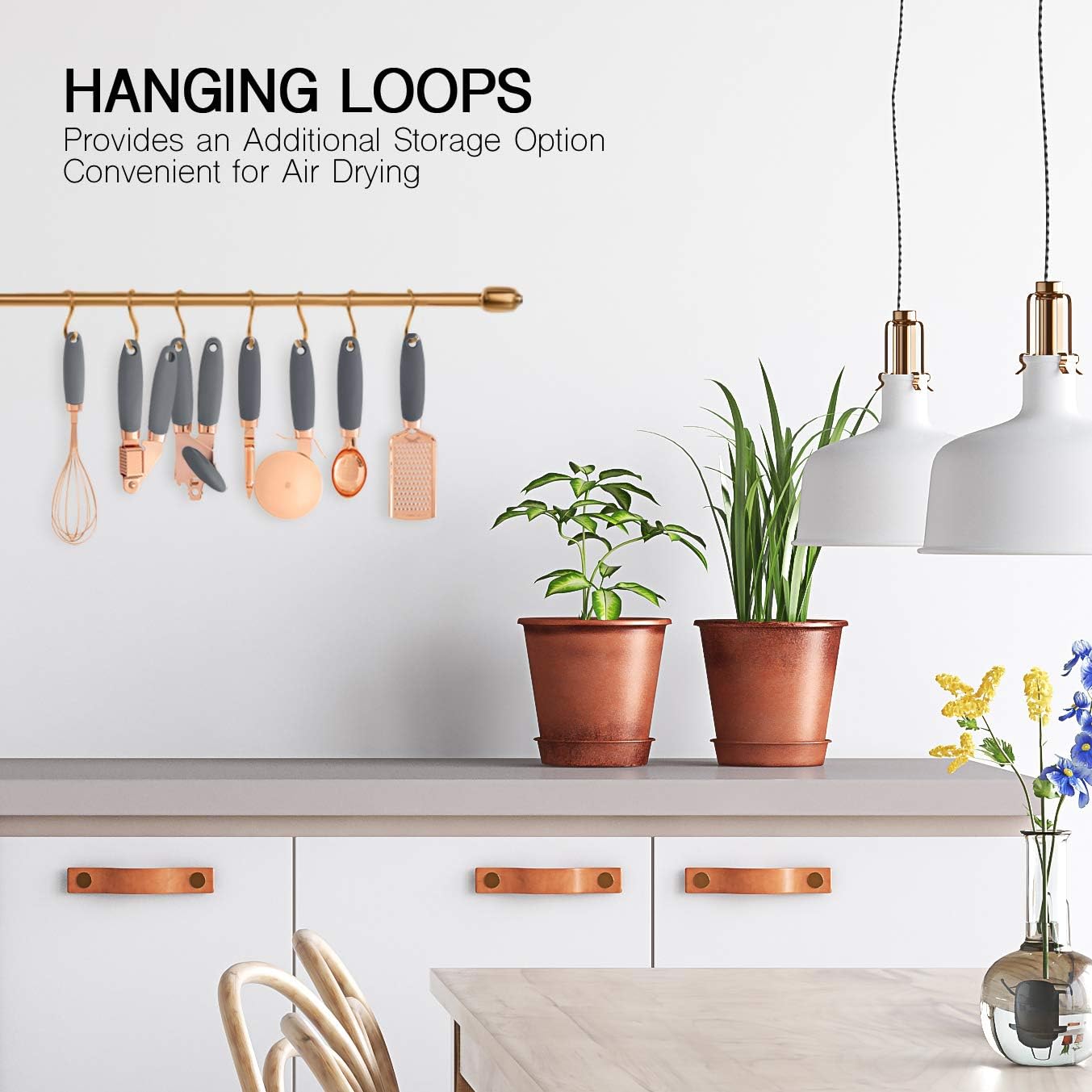 Kitchen Gadget Set Copper Plated Stainless Steel Utensils with Soft Touch Handles, Copper Grey, 7 Pieces