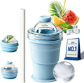 2-In-1 Collapsible Silicone Ice Ball Maker Cup Reusable Portable Foldable Ice Hockey with Straw & Lid Easy Demolding Leakproof for Juice Home Whiskey Iced Coffee Gym Travel Outdoor (Blue(1Pc))