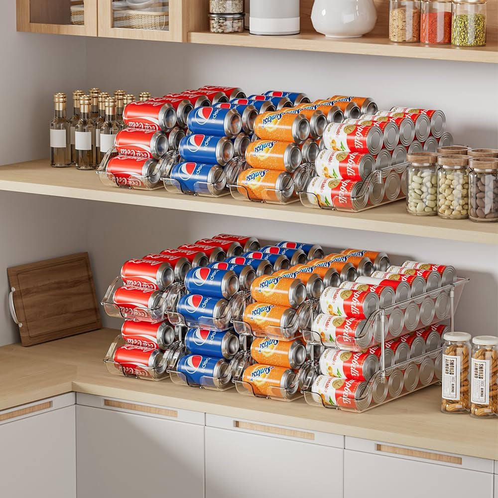 Stackable Soda Can Organizer for Pantry or Fridge, Holds 24 Cans | 1-Pack Space-Saving Drink Organizer for Fridge, Clear Pop Can & Food Can Dispenser/Holder/Storage/Container for Refrigerator