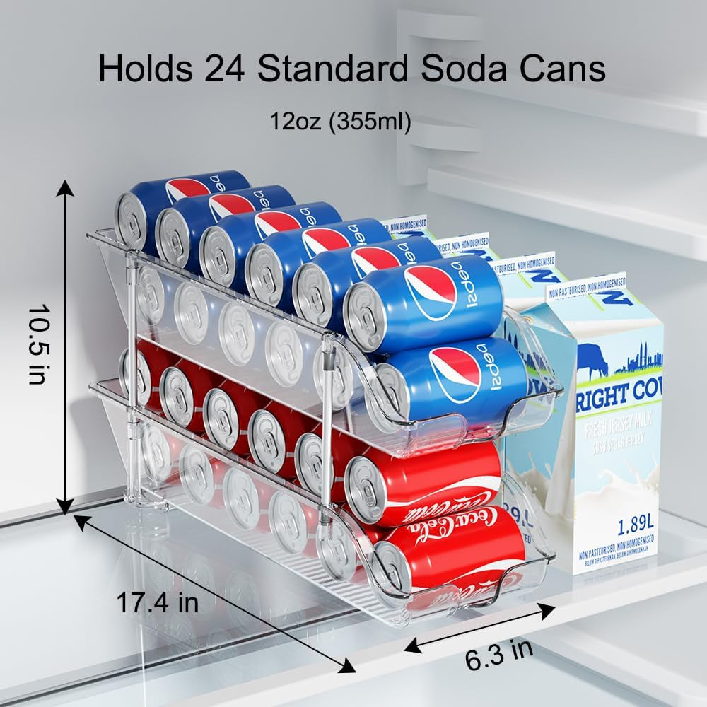 Stackable Soda Can Organizer for Pantry or Fridge, Holds 24 Cans | 1-Pack Space-Saving Drink Organizer for Fridge, Clear Pop Can & Food Can Dispenser/Holder/Storage/Container for Refrigerator