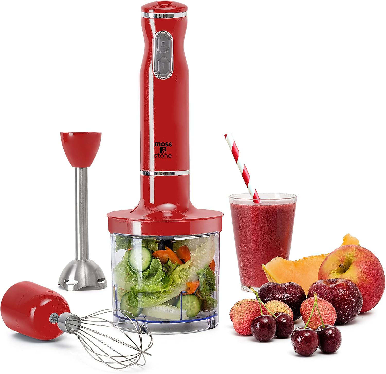 Electric Hand Blender Set, 300W Immersion Hand Blender with Whisk and Chopper, Stainless Steel Shaft and Blades, 2-Speed Handheld Mixer with Ergonomic Grip, Black