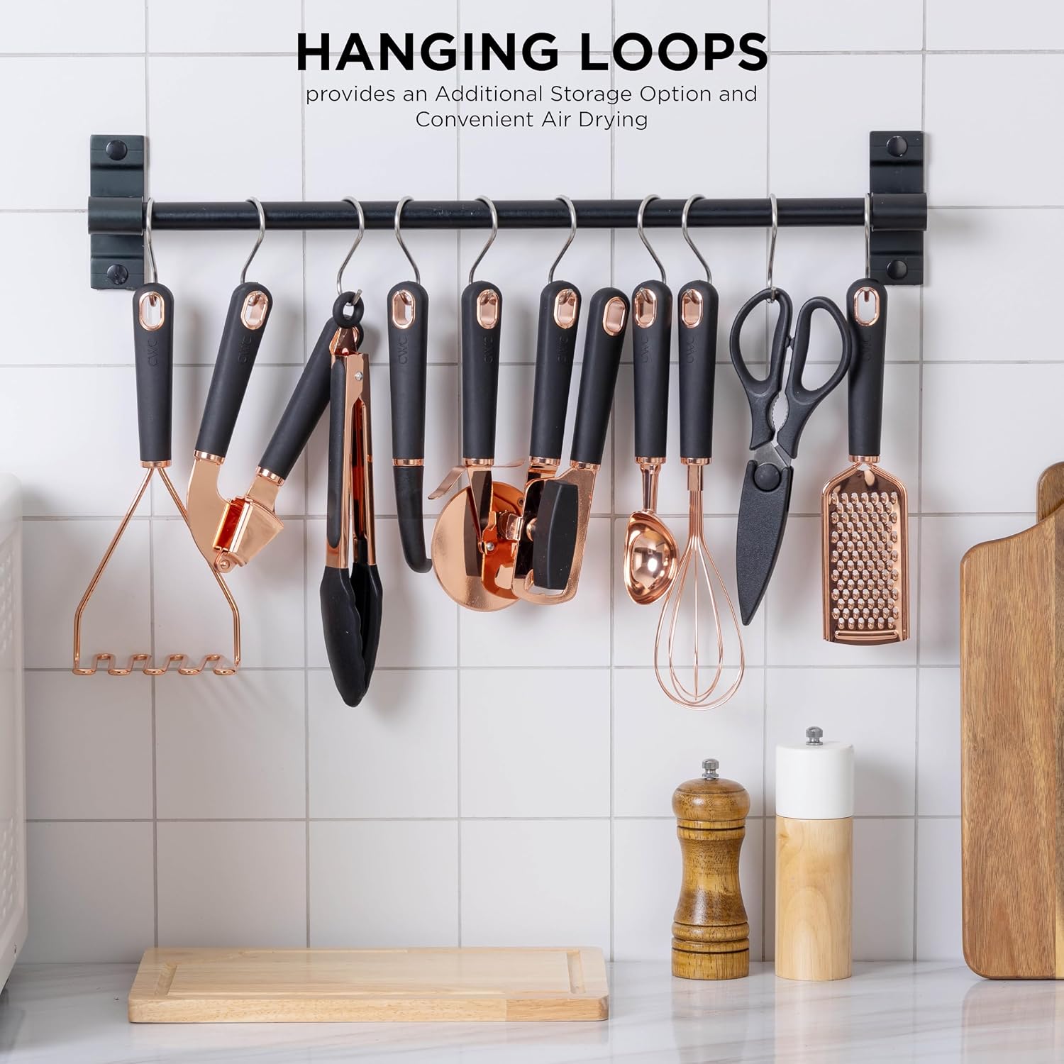 Kitchen Gadget Set Copper Plated Stainless Steel Utensils with Soft Touch Handles, Copper Black, 10 Pieces