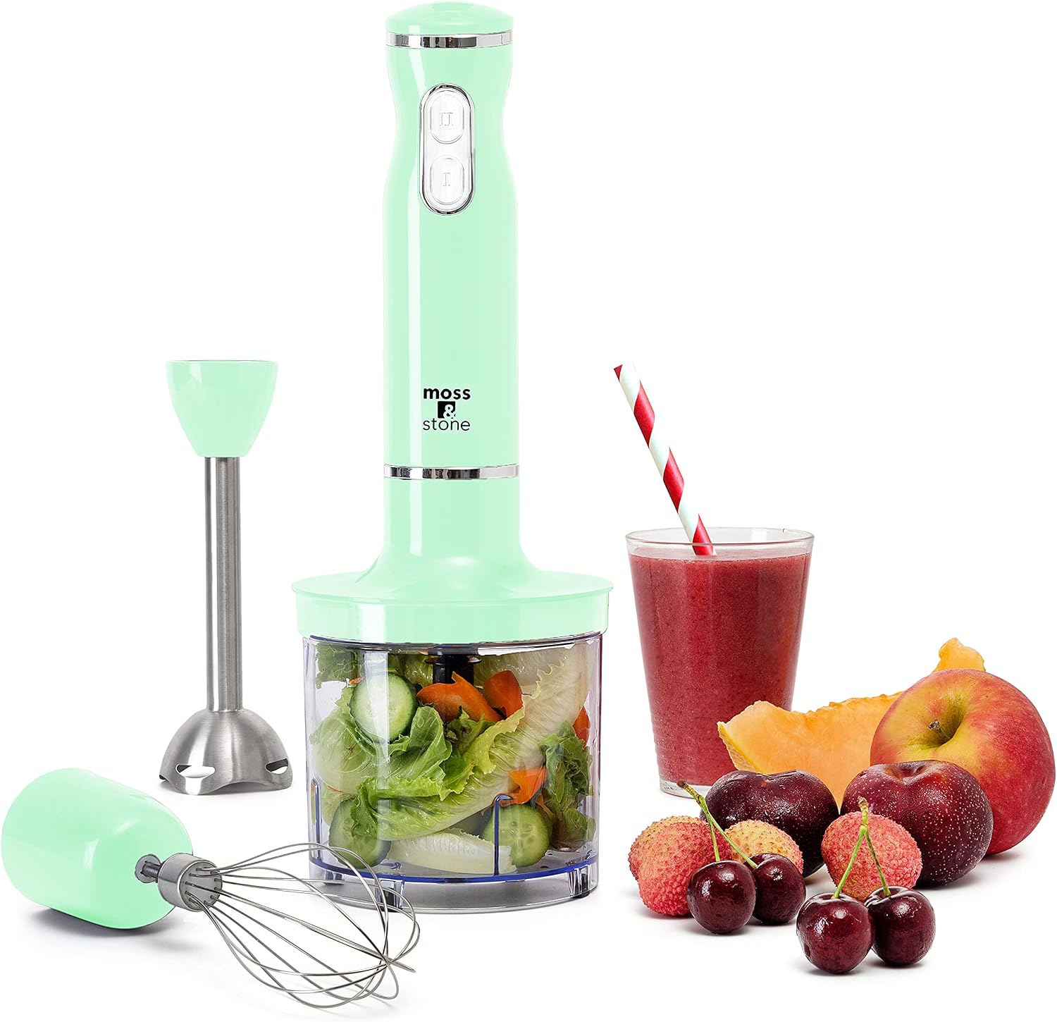 Electric Hand Blender Set, 300W Immersion Hand Blender with Whisk and Chopper, Stainless Steel Shaft and Blades, 2-Speed Handheld Mixer with Ergonomic Grip, Black