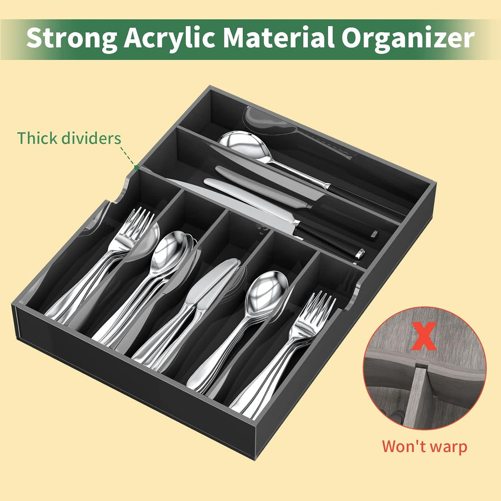 Expandable Kitchen Drawer Organizer for Flatware and Utensils,Black Acrylic Adjustable Silverware Tray for Drawer,Office,Bathroom Supplies-9 Compartments