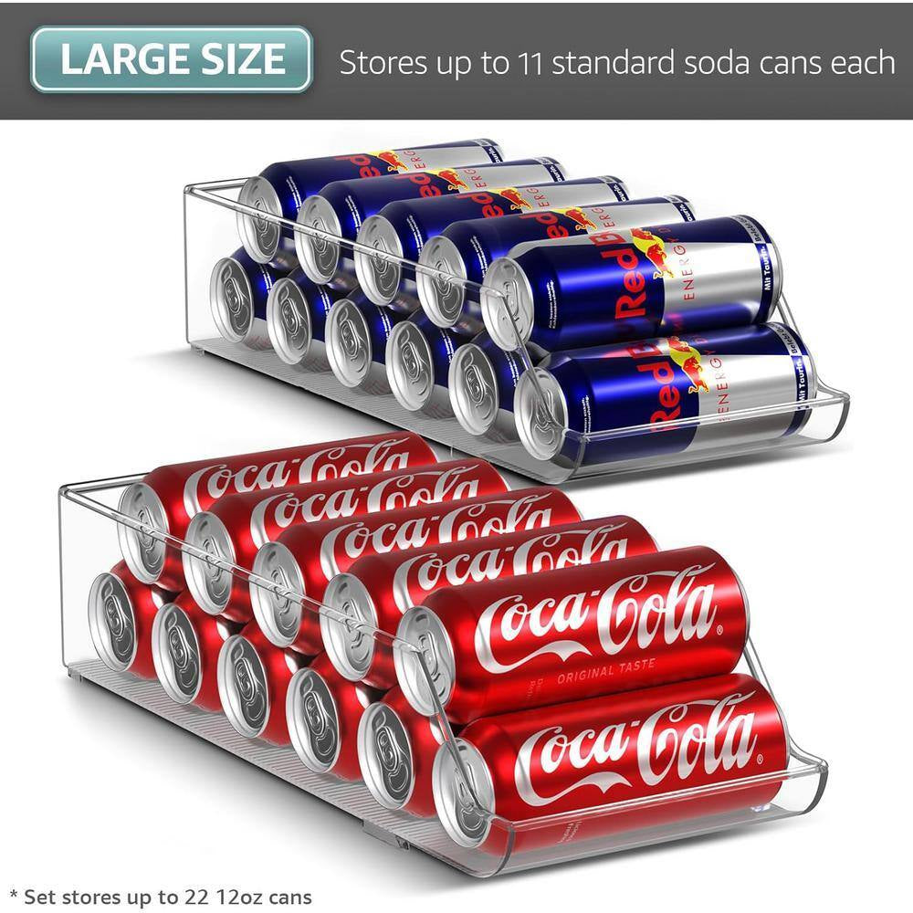 2 Pack Clear Skinny Soda Can Organizer and Dispenser, Holds 12 Cans Each
