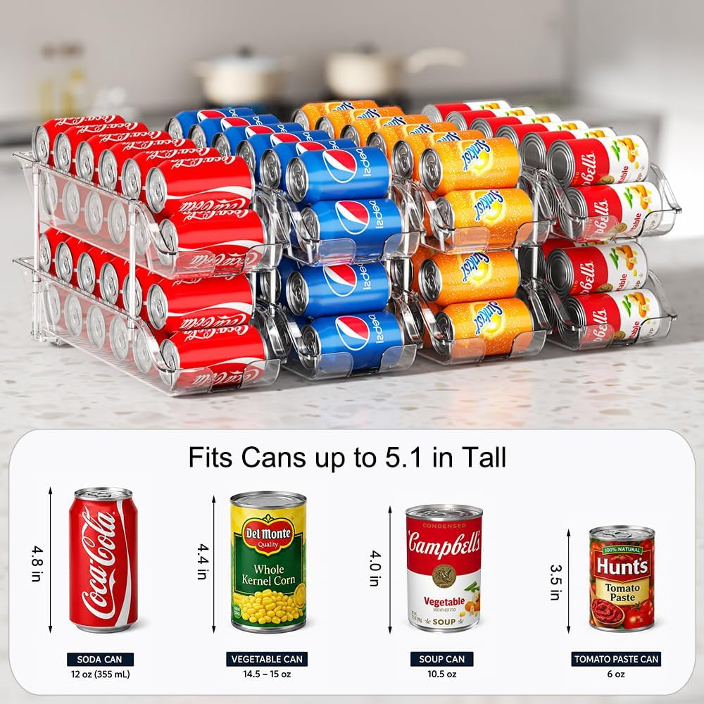 Stackable Soda Can Organizer for Pantry or Fridge, Holds 24 Cans | 1-Pack Space-Saving Drink Organizer for Fridge, Clear Pop Can & Food Can Dispenser/Holder/Storage/Container for Refrigerator