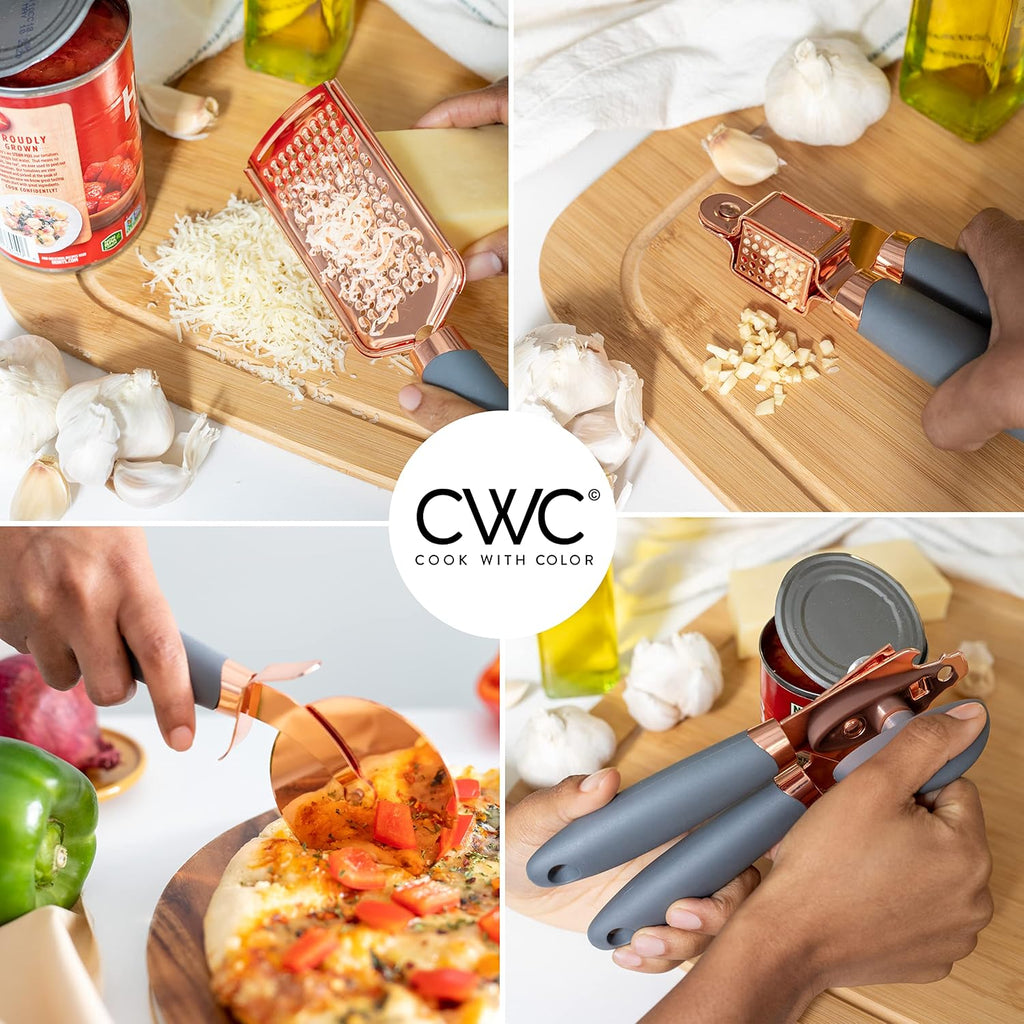 Kitchen Gadget Set Copper Plated Stainless Steel Utensils with Soft Touch Handles, Copper Grey, 7 Pieces