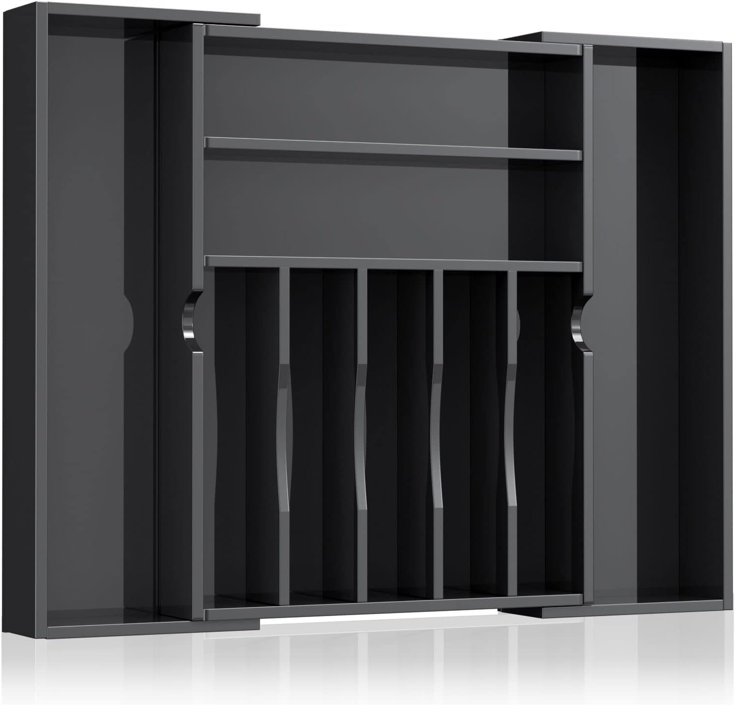 Expandable Kitchen Drawer Organizer for Flatware and Utensils,Black Acrylic Adjustable Silverware Tray for Drawer,Office,Bathroom Supplies-9 Compartments