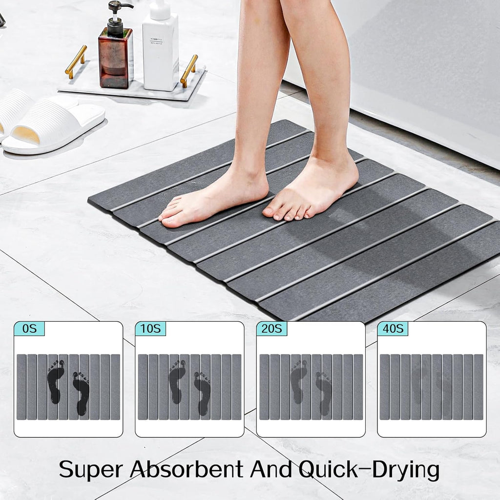 Foldable Stone Bath Mats for Bathroom Super Absorbent Diatomaceous Earth Bath Mat Quick Dry Bath Rug Drying Mats with Non Slip Shower Rug Tub Shower Mat