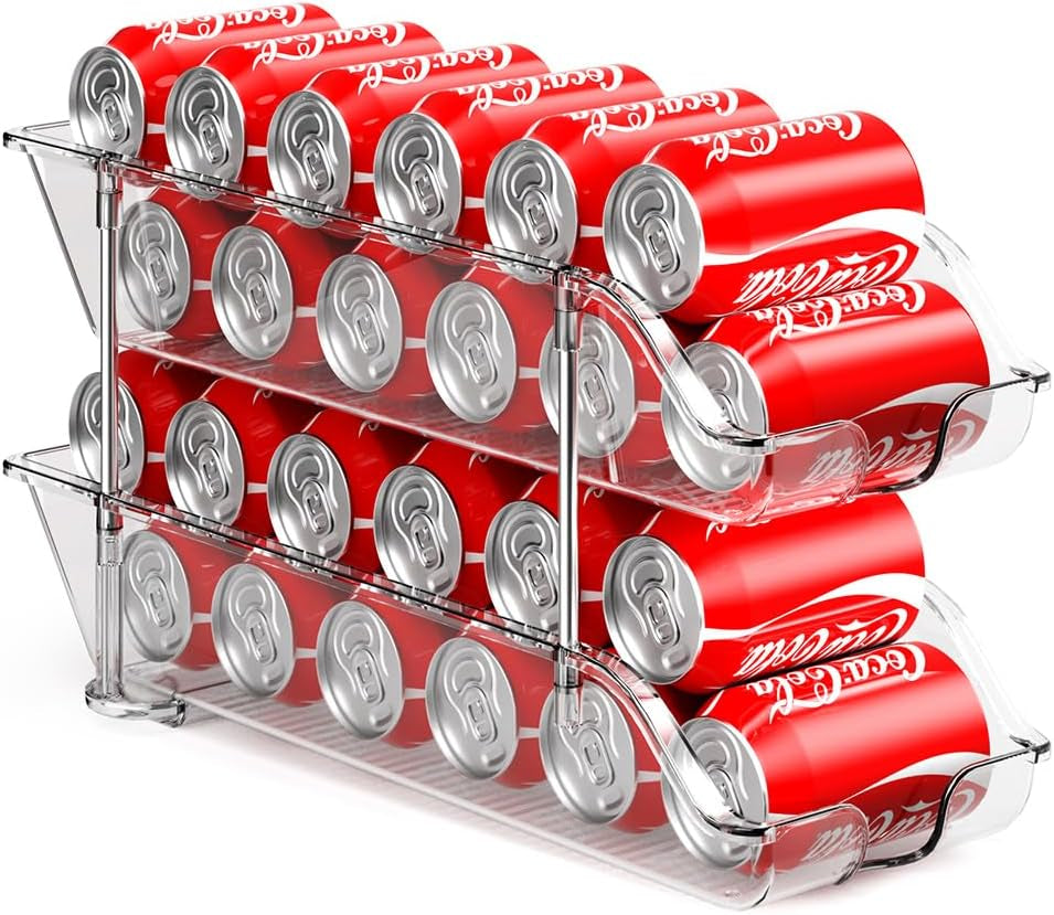 Stackable Soda Can Organizer for Pantry or Fridge, Holds 24 Cans | 1-Pack Space-Saving Drink Organizer for Fridge, Clear Pop Can & Food Can Dispenser/Holder/Storage/Container for Refrigerator