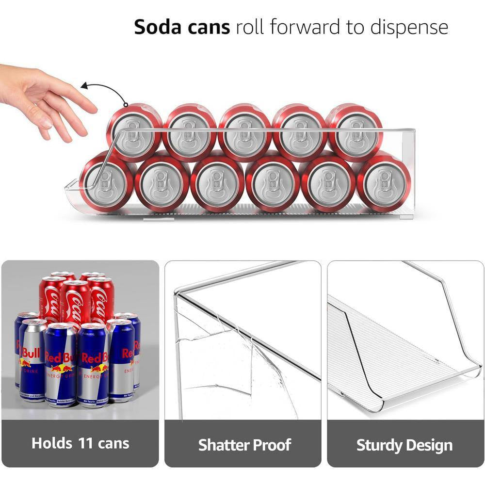 2 Pack Clear Skinny Soda Can Organizer and Dispenser, Holds 12 Cans Each