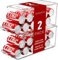 2 Pack Stackable Refrigerator Organizer, Soda Can Dispenser Pop Cans Container Beverage Holder with Lid for Fridge, Freezer, Kitchen, Clear Plastic Storage Bins-Holds 10 Cans Each
