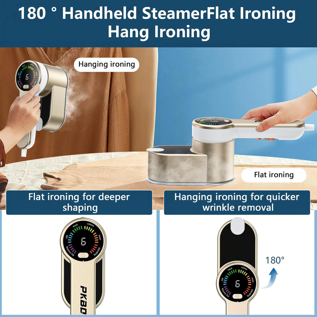 Travel Portable Steamer Iron for Clothes, 1200W Handheld Steam Iron with LCD Display, 9-Second Fast Heat-Up, 180° Swivel Handle, Intelligent Steam Level Adjustment