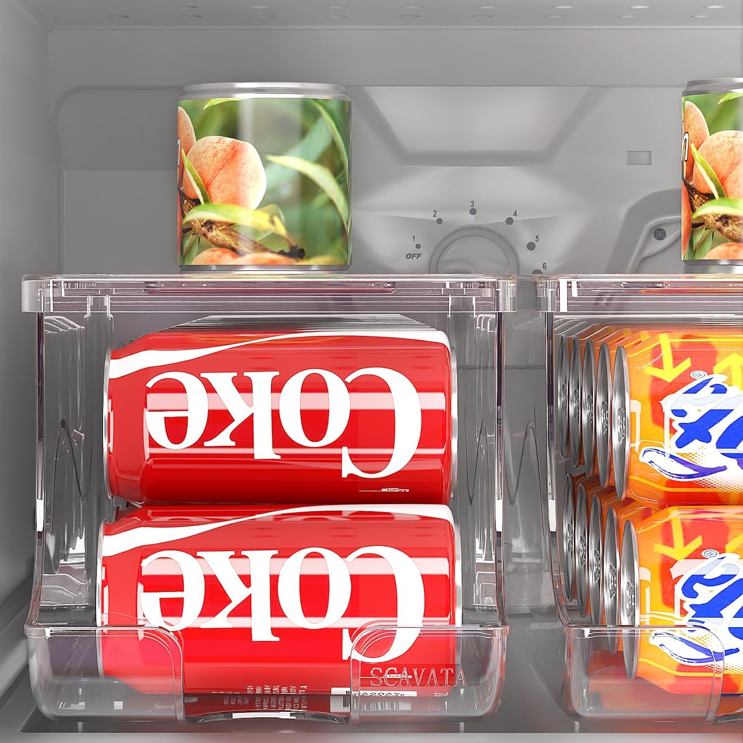 Stackable Refrigerator Organizer, Soda Can Dispenser Pop Cans Container Beverage Holder with Lid for Fridge, Freezer, Kitchen, Clear Plastic Storage Bins-Holds 10 Cans Each (One)